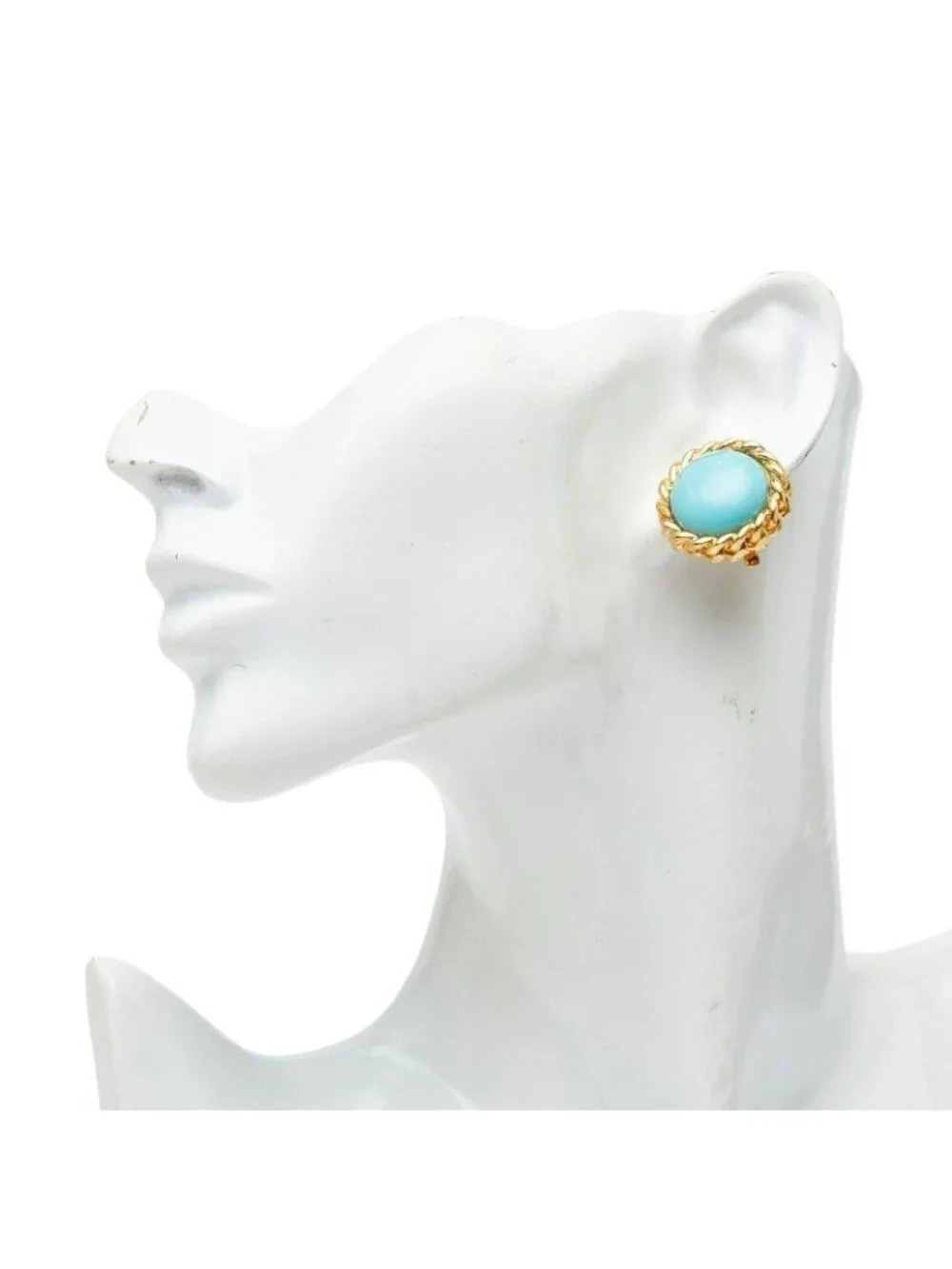 Chanel Vintage Round Earrings Blue Gold Plated